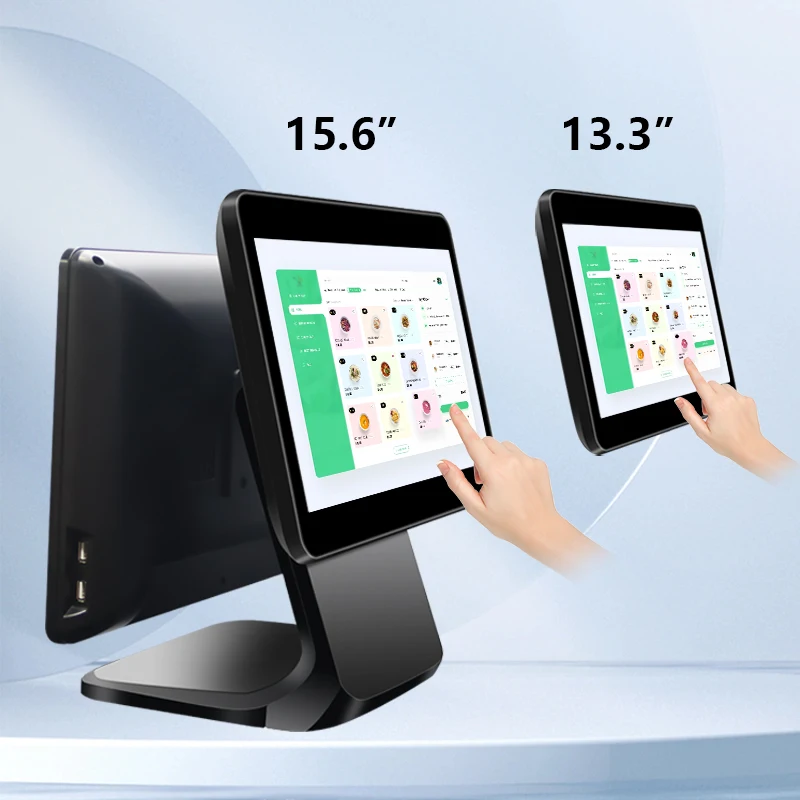double screens 13.3inch+15.6inch touch screen  All In One  pos pc terminal machine Pos system for Restaurant Retail