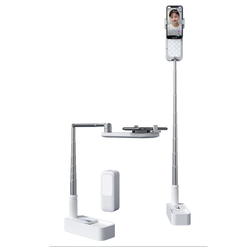 Portable Phone Holder Stand With Wireless Dimmable LED Selfie Fill Light Lamp For Live Video Fill Light Retractable Phone Stand