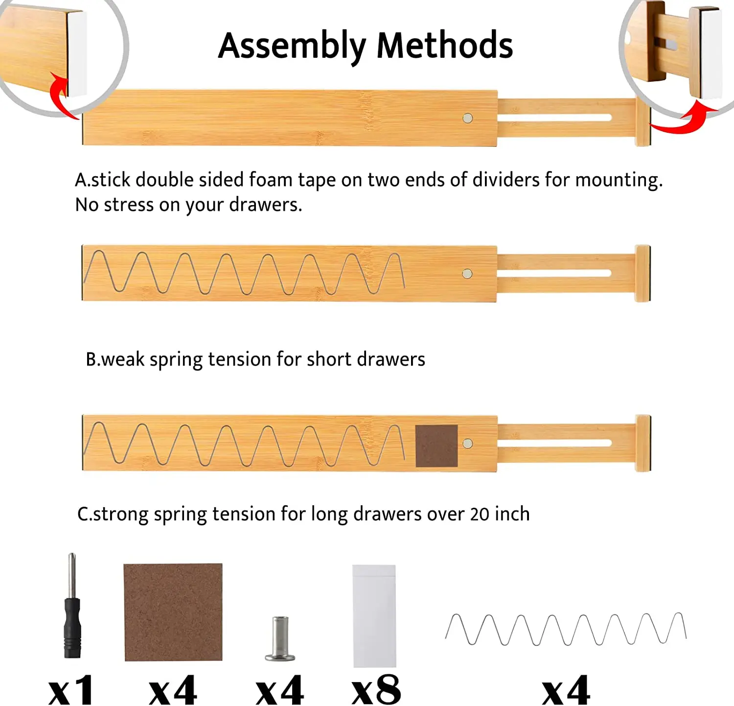Adjustable Bamboo Drawer Dividers, 16.8-21.8 inches Expandable Kitchen Drawer Organizer for Large Utensils, Drawer Separators Or