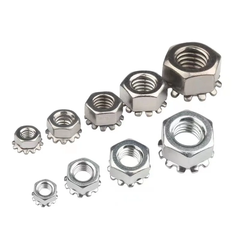 customized 1/4 inch 10mm m3 m4 m8 m6 galvanzized Carbon Steel k-lock Plain stainless steel round hex K lock nut K-nut Knuts Nuts