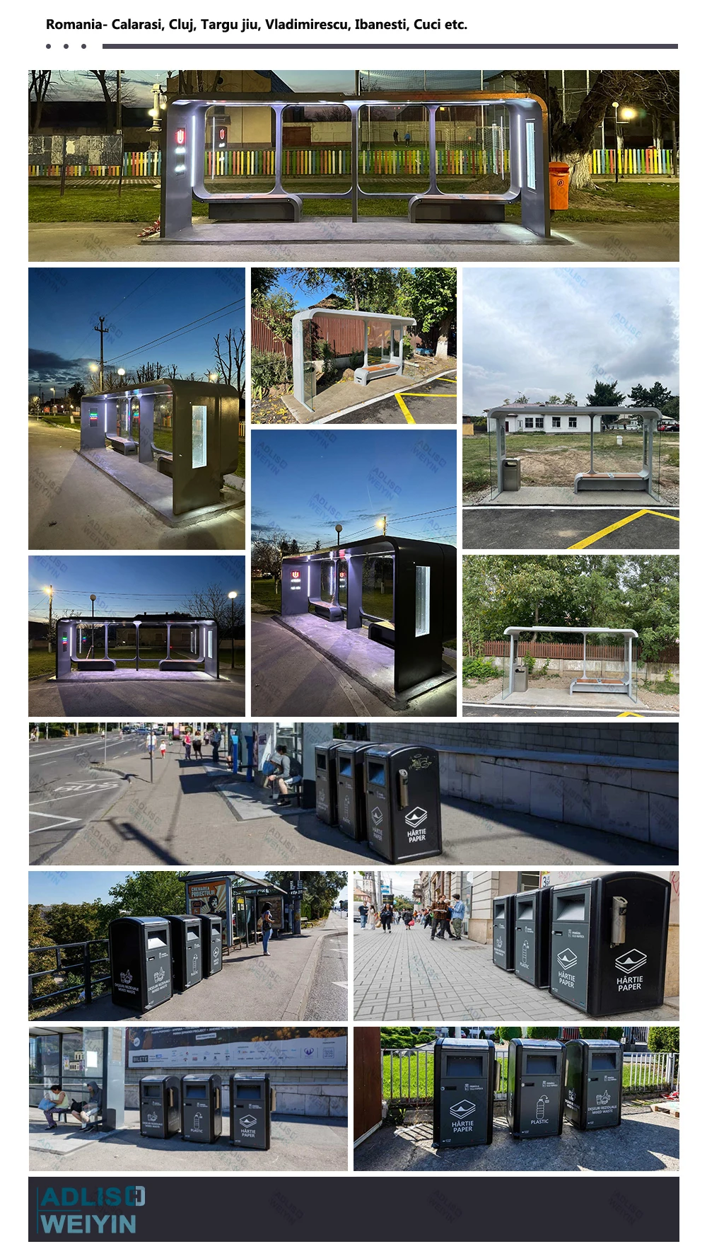 High Quality Stainless Steel Solar Power Modern Style Bus Station Multi Functional Bus Stop Shelter