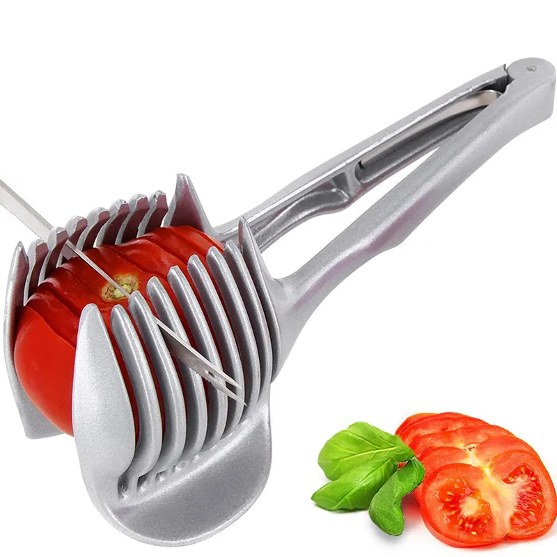 Multifunctional Vegetable Fruit Cutter Cooking Tools Kitchen Gadgets Handy Aluminum Alloy Onion Holder Potato Tomato Slicer