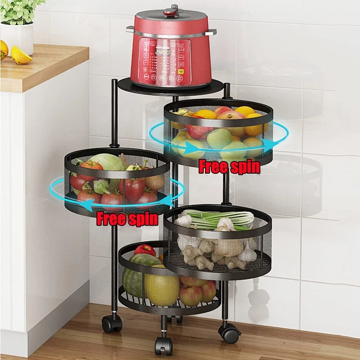 Folding Kitchen Organizer Mesh Storage Fruit And Vegetable Rack Storage Roll Cart Foldable Bench Press With Racks