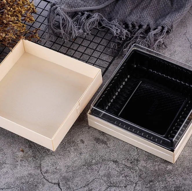 Disposable wooden packaging box cheesecake bread baking takeaway packaging box