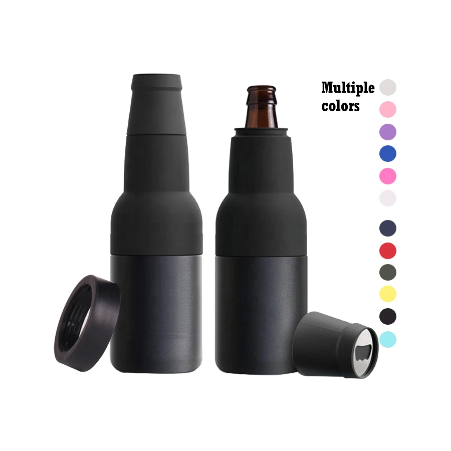 Multiple colors 12oz Soda Beverages Bottle Cooler Double Walled Stainless Steel Insulator with Beer Opener for Ice Cold Beer