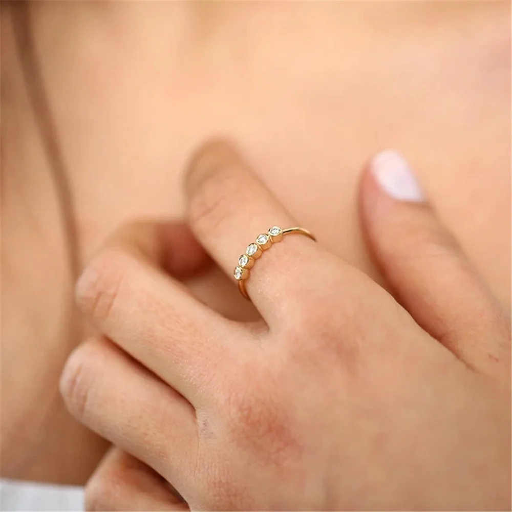 FUAMAY Bague De Mariage 18K Gold Bezel Set Diamond Wedding Band Engagement Rings for Women