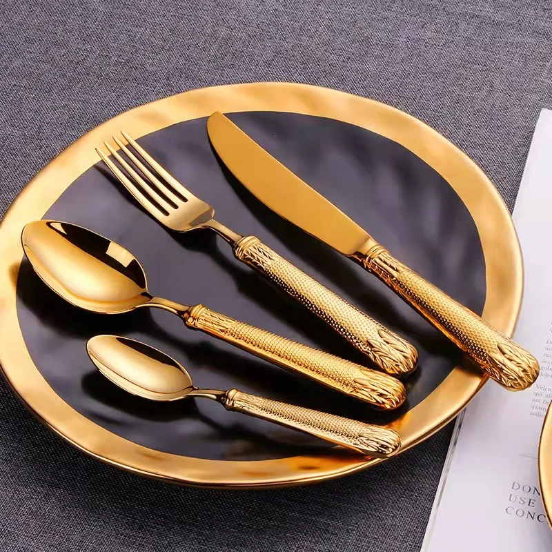 New design Silverware High Quality Restaurant 5Pcs Cutlery Silverware 18/0 Bulk Stainless Steel Gold Flatware For Wedding