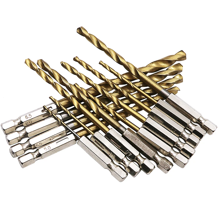 
13pcs metric size blister card titanium coated hex shank hss drill bit for metal wood plastic drilling 