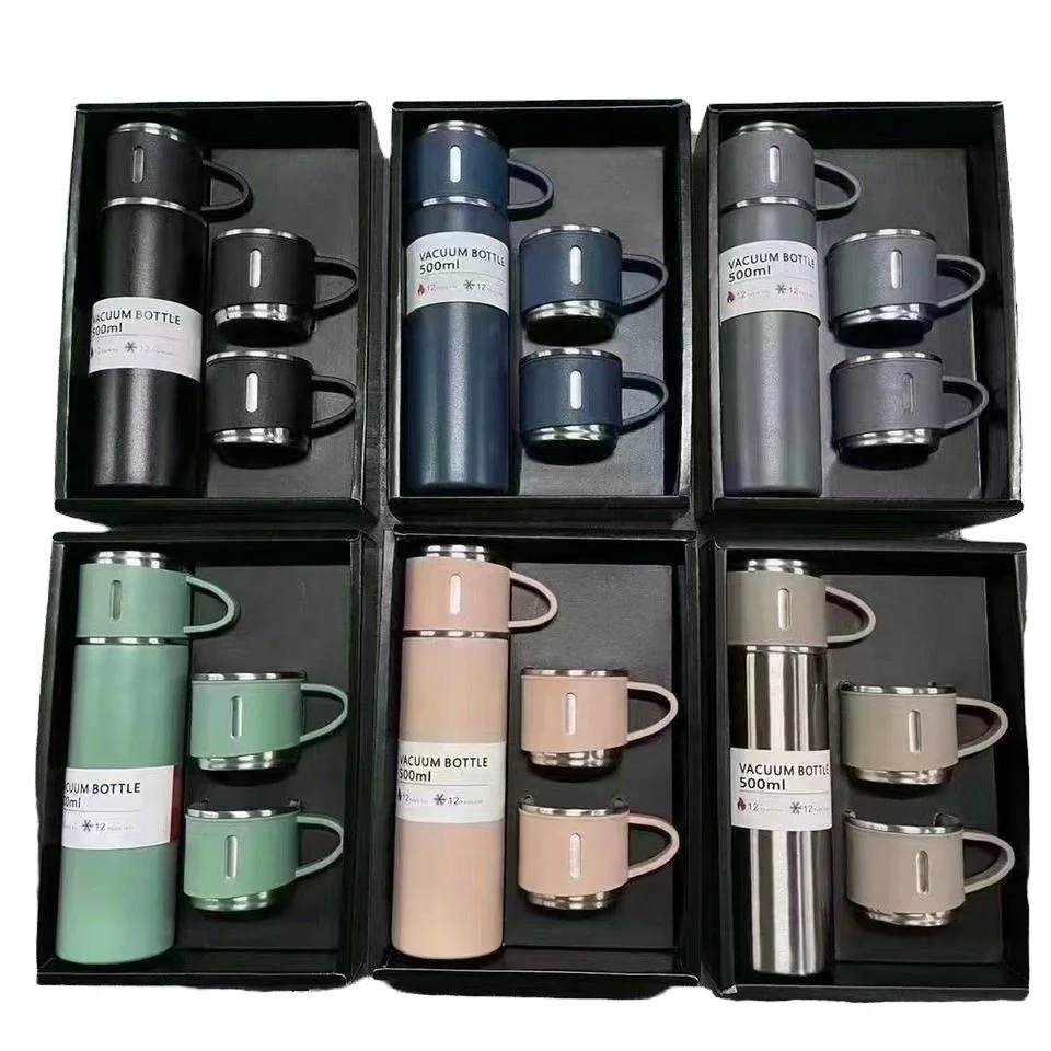 Hot sale 3pcs Outdoor Travel Coffee Tea thermos Vacuum flask stainless steel water bottle gift set with 2 cup
