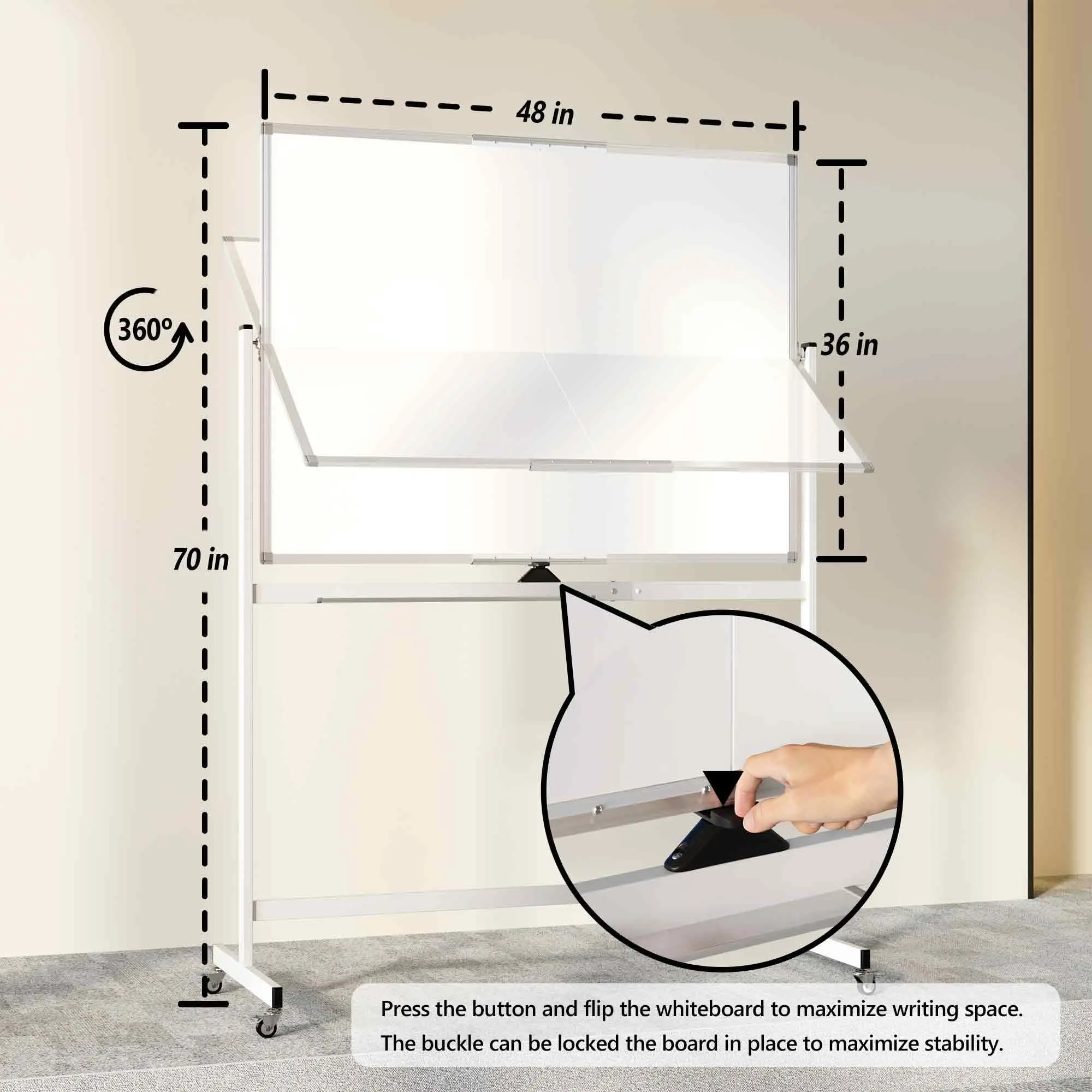 Large Rolling Whiteboard on Wheels Double-Sided Mobile White Board with Stand Portable Standing Magnetic Dry Erase Board Easel
