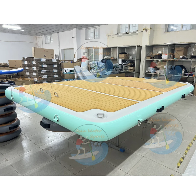 Non slip teak EVA dock floats inflatable water play swimming yacht boating island equipment floating dock platform