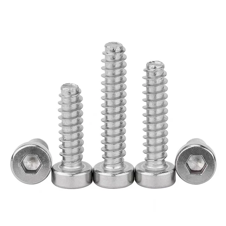 Thin head 304 stainless steel internal hexagonal cylindrical head flat tail self tapping screw