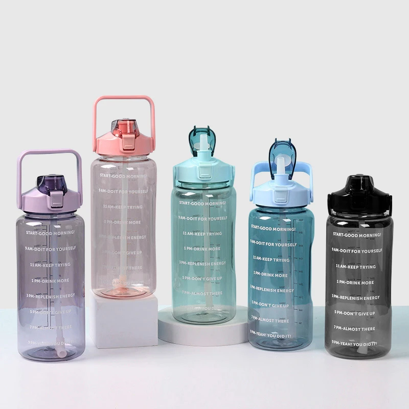 64oz Leakproof Free with Motivational Time Marker BPA Free for Fitness Gym and Outdoor Sports Drinking Water Bottle