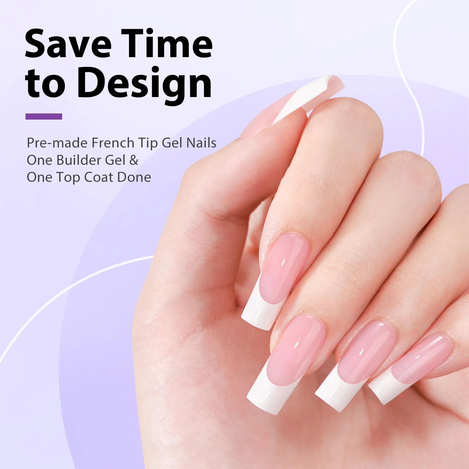 BTArtbox French Gel X Coat Tips Long Square Fake Nails With Glue Pink French Press On Nails UV Gel Artificial Nail Kit