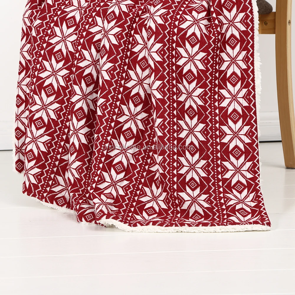 Warm and Soft snowflake design with Sherpa backing Blanket Knitted Throw