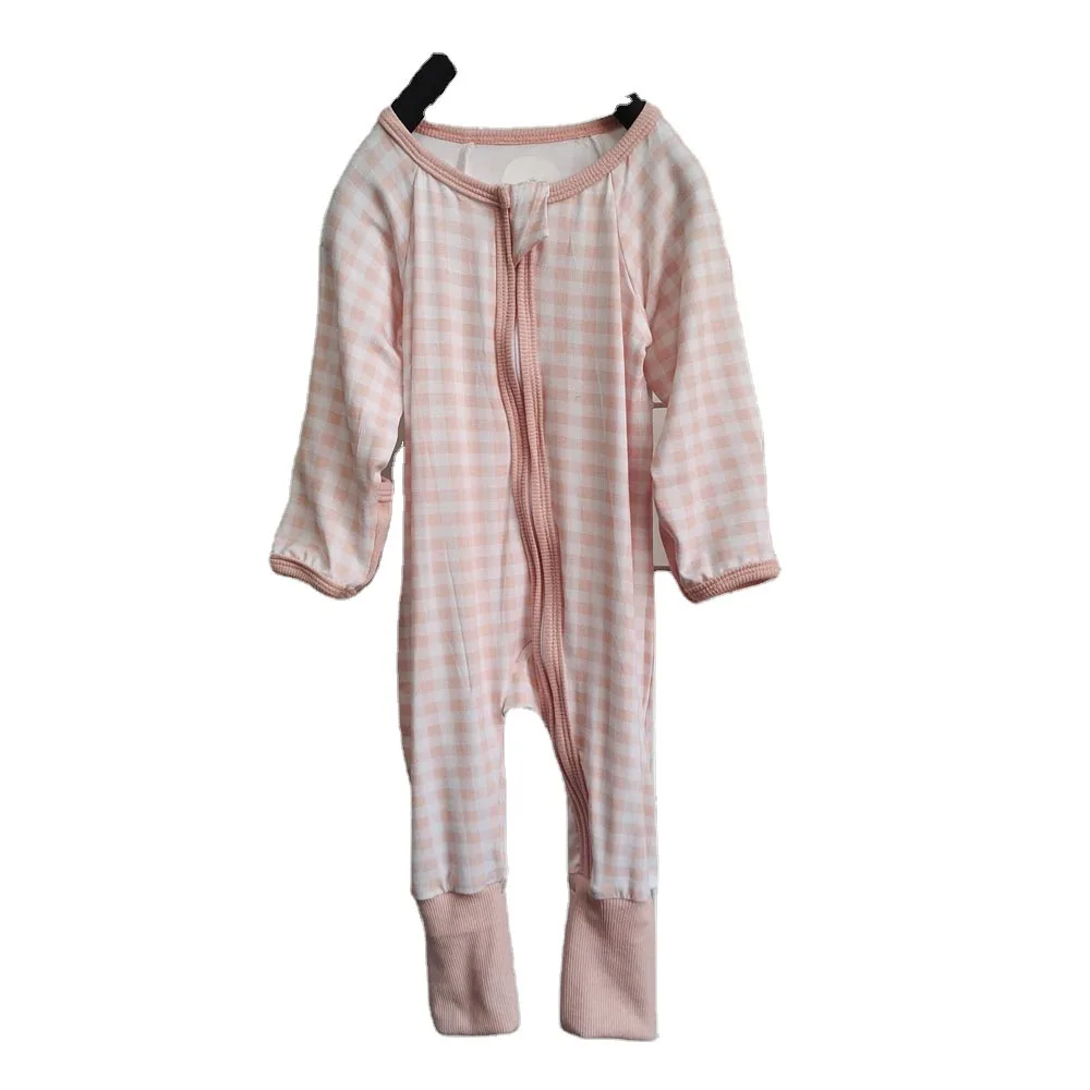 Babies and Toddlers Convertible Romper Checker Bamboo Zipper Footie Pajama