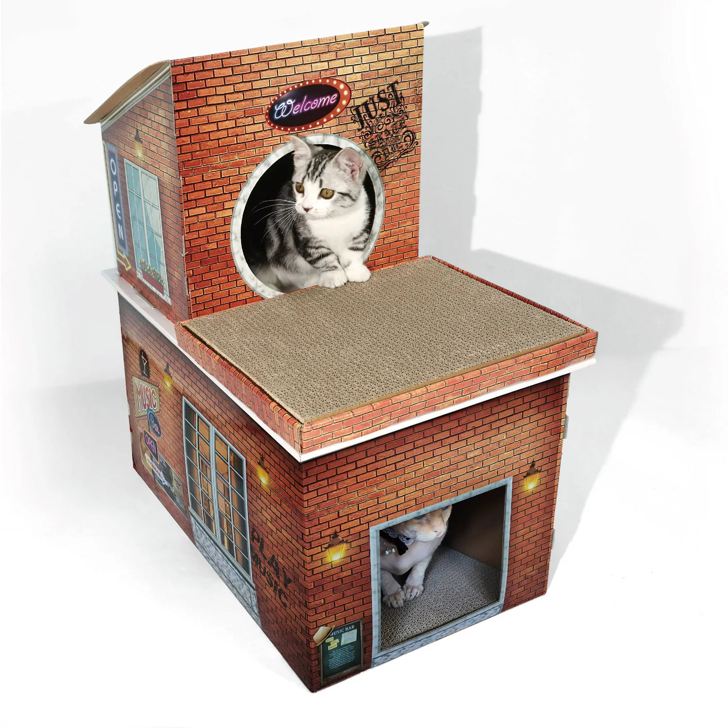 Corrugated cat scratch board double layers foldable cardboard cat house