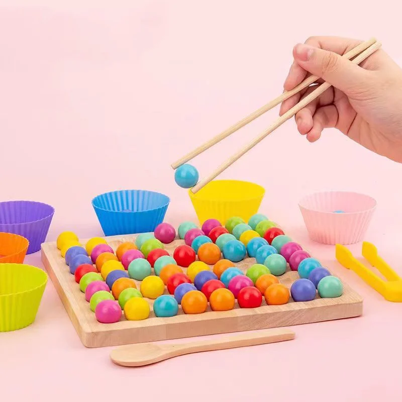 developmental toys diy elimination bead fine educational motor training board game wooden color classification rainbow
