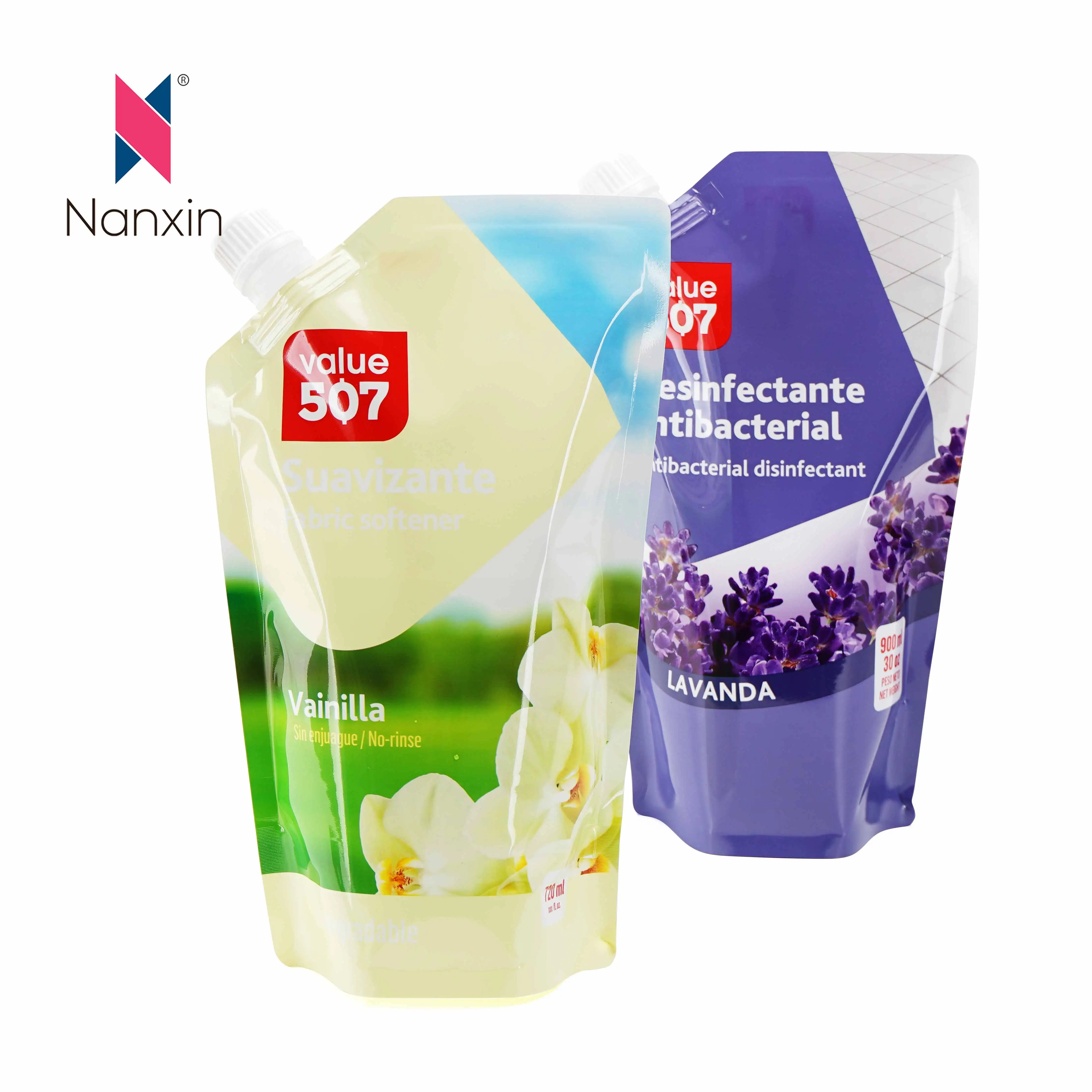 OEM Design Laminated Sanitizer Gel Soap Liquid Refill Packaging Plastic Empty Bags Spout Pouch For Laundry Detergent Packaging