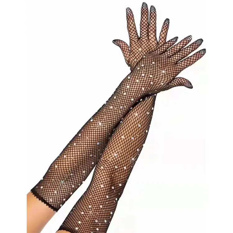 Women Fashion New Style Long Black Elegance Mesh Bridal Gloves