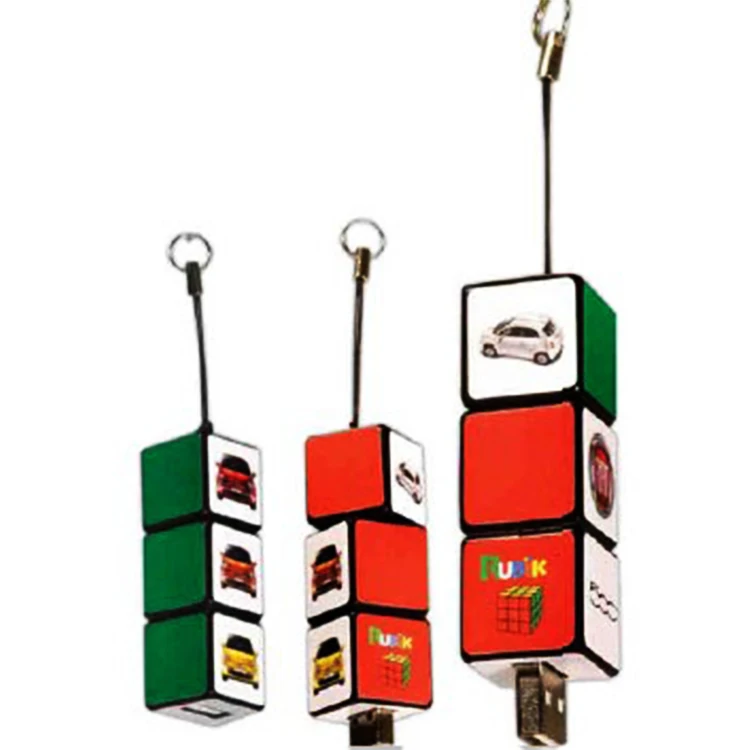 Plastic Cube USB Flash Drive Sticker Logo Pendrive Flashdisk with Key Chain Memoria USB 4GB 8GB 16GB 32GB