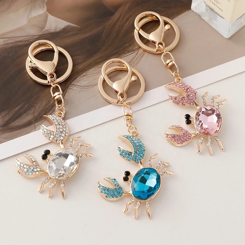 New Arrival Rhinestone Handbag Pendant Cute Crab Charm Exquisite Decoration Gift KeyChain