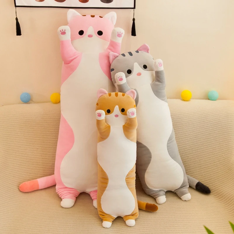 aby Kids Toys Soft Cat Big Hugging Plush Pillow Cartoon Long Cat Kitten Legs Sleeping Companion Bolster Toys Stuffed Animal