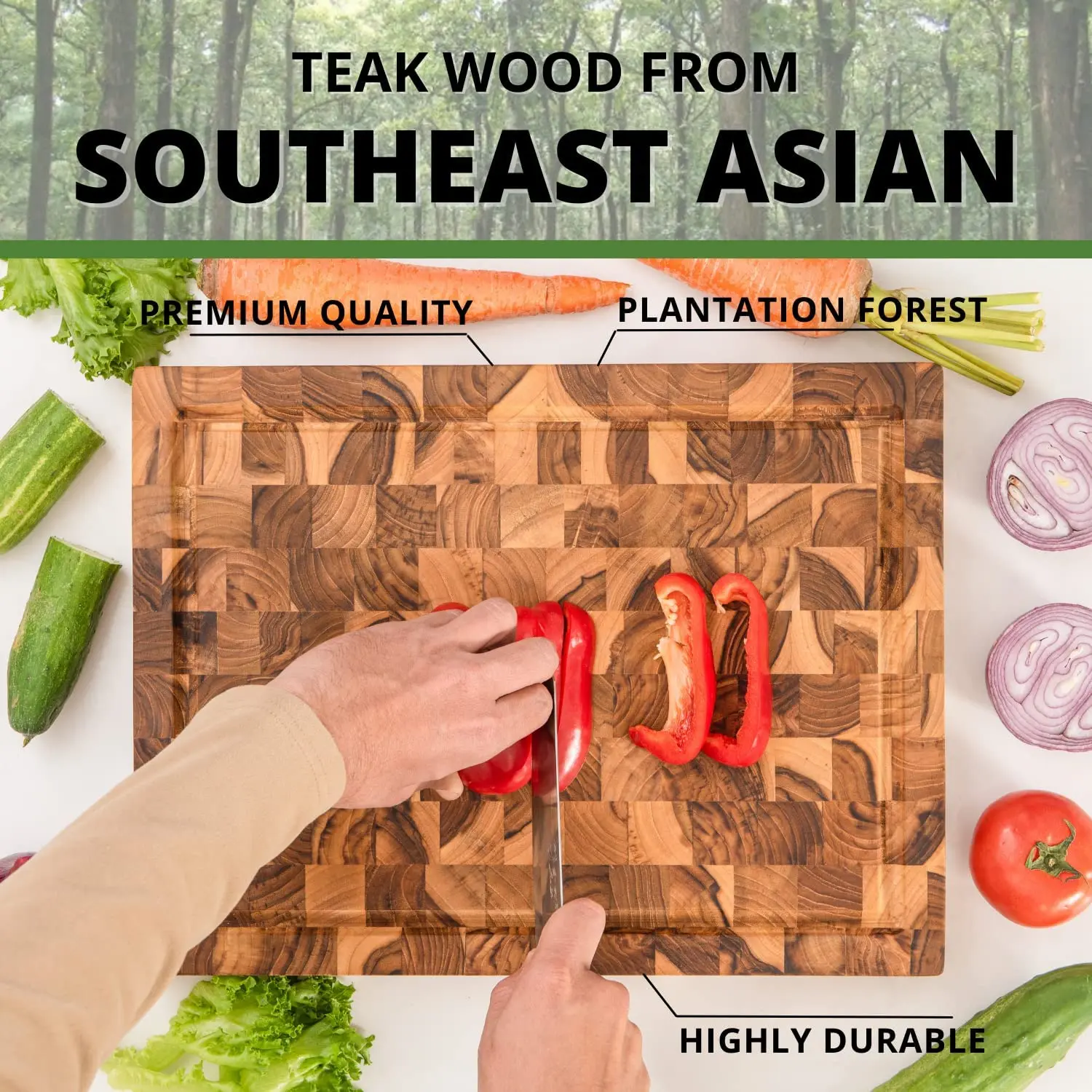 Premium Mothers Day Gifts Teak Wood End Grain Cutting Board Cutting Boards With Juice Groove