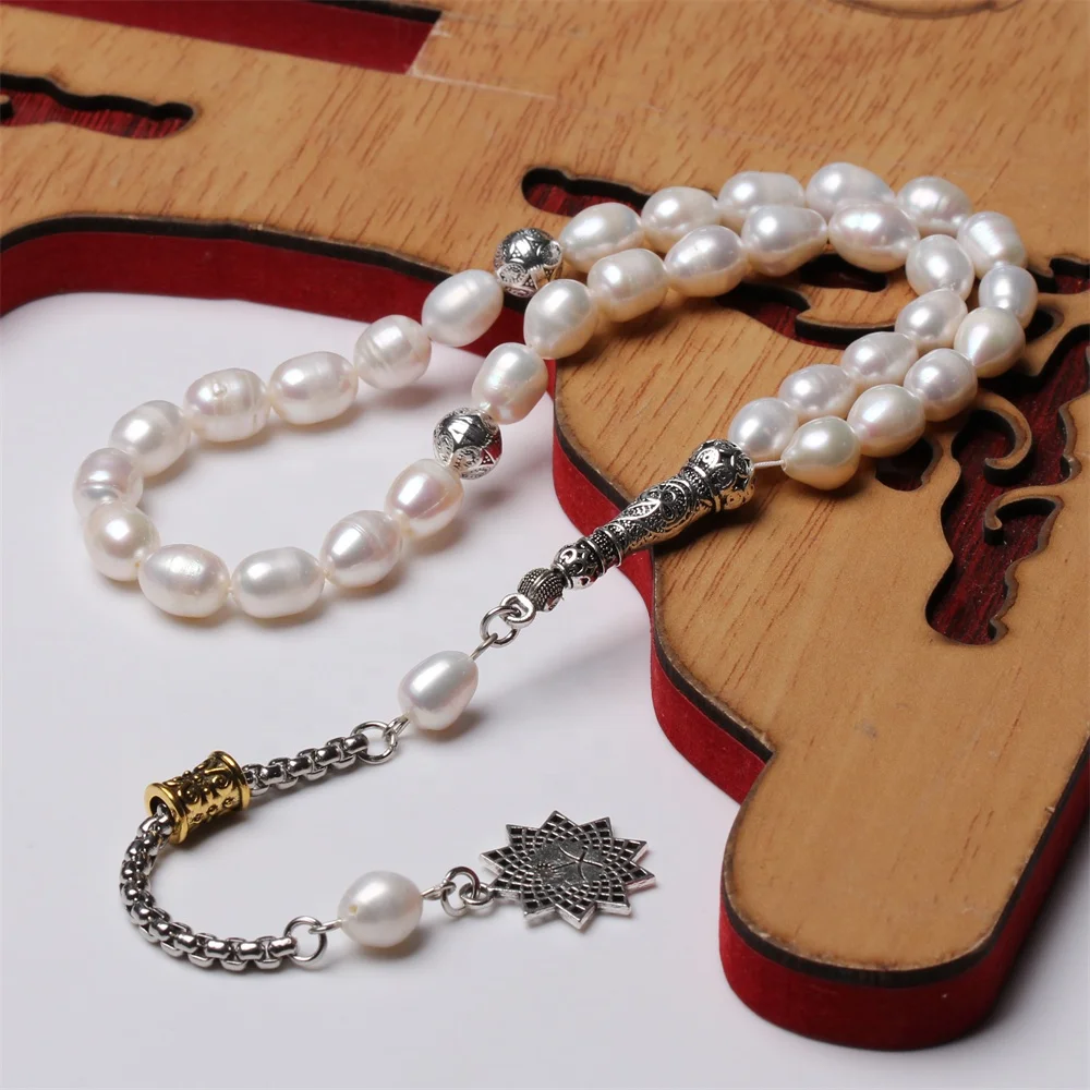 Natural pearl sibha high quality freshwater pearl 8-9mm size tasbeeh 33 Islamic Prayer Beads Tasbih Muslim Rosary tesbih