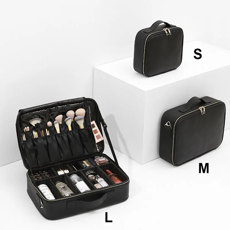 
Travel Makeup Train Case Makeup Cosmetic Case Organizer Portable Artist Storage Bag with Adjustable Dividers for Cosmetics 