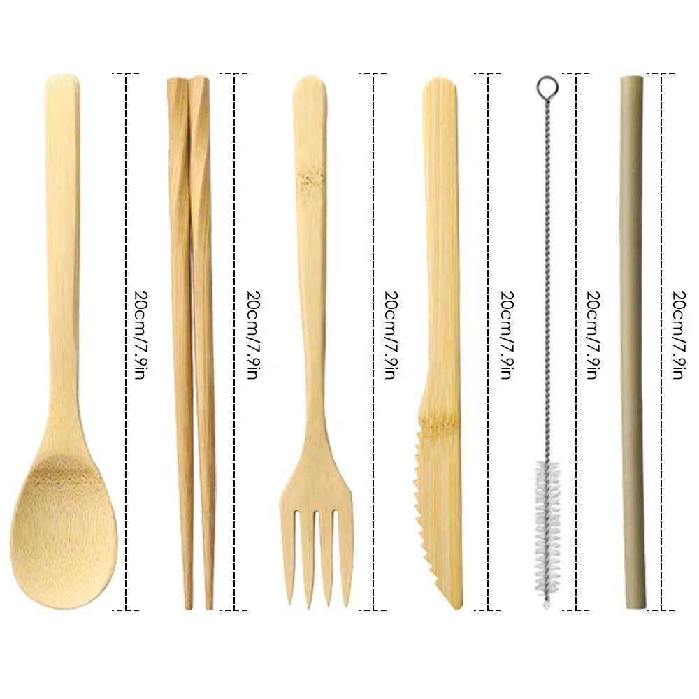 Wholesale engraved logo bamboo cutlery set reusable Eco-friendly bamboo cutlery set travel Knife, Fork, Spoon, Straw,Chopstick
