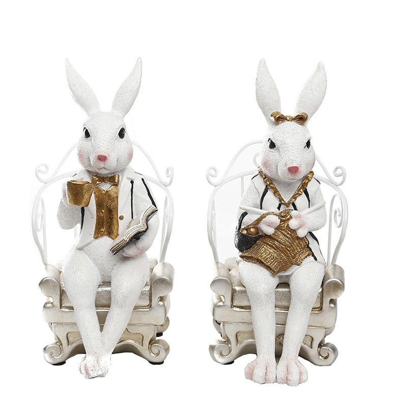 Personal Design Hot Selling Resin Cartoon Rabbit Doll Sculpture Animal Figurines For Home Decor