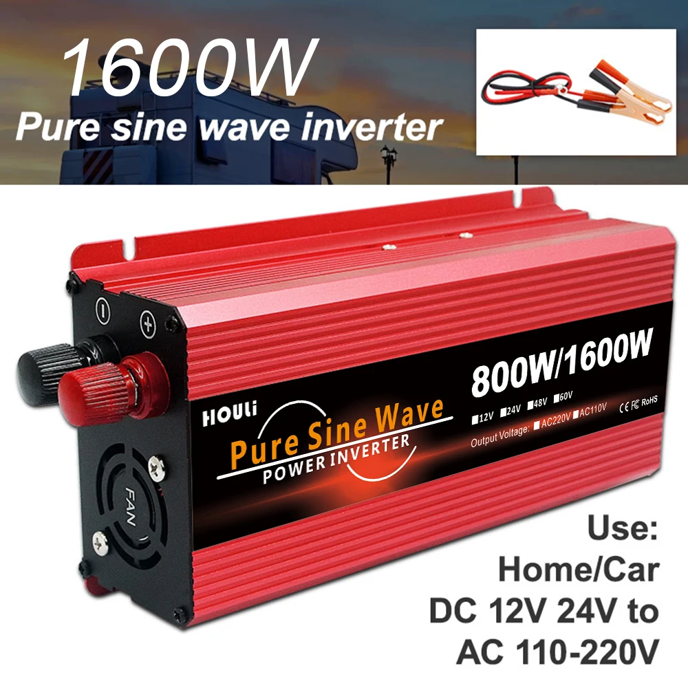 Инверторы и конвертеры HOULI от 12 В, 24 В до 220 В, 1600 Вт, домашний инвертор с немодулированным синусоидальным сигналом