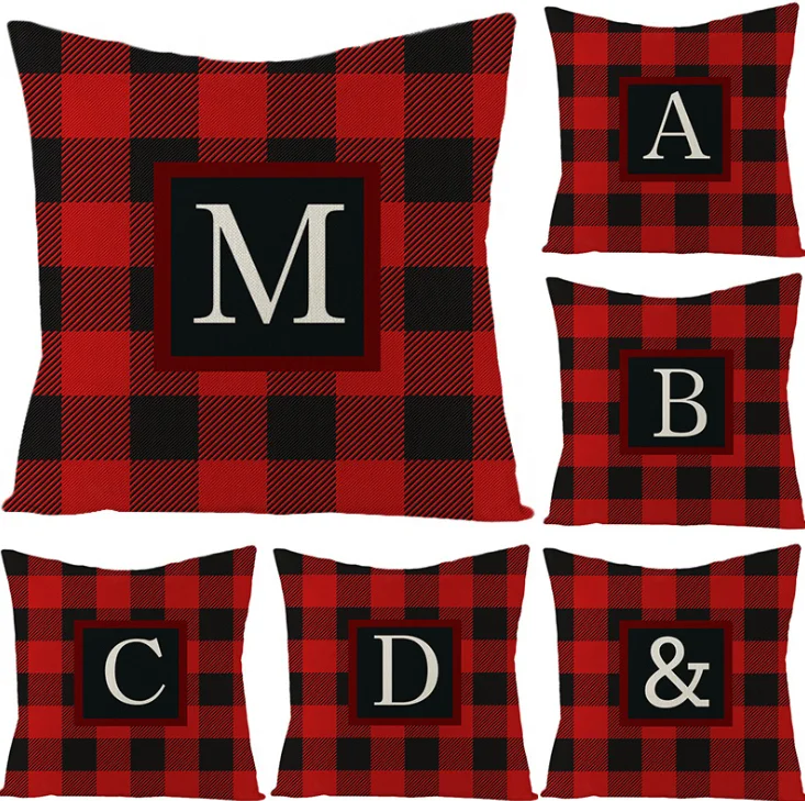 
Cross border hot Christmas pillow cover creative Plaid letter linen pillow case Amazon popular home decoration 