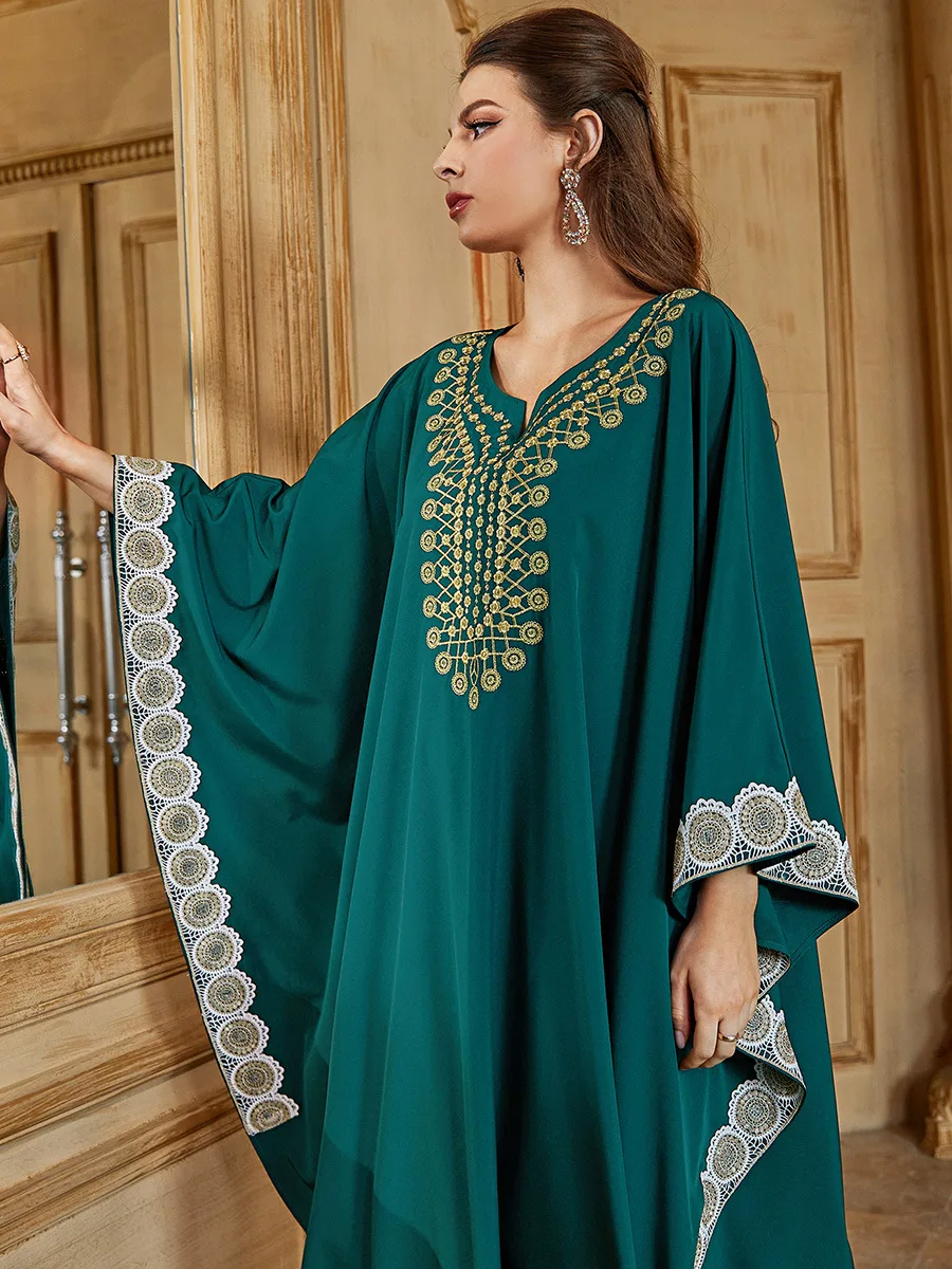 DR319 women traditional clothing batwing sleeve embroidery kaftan turkish long dubai abaya muslim dresses