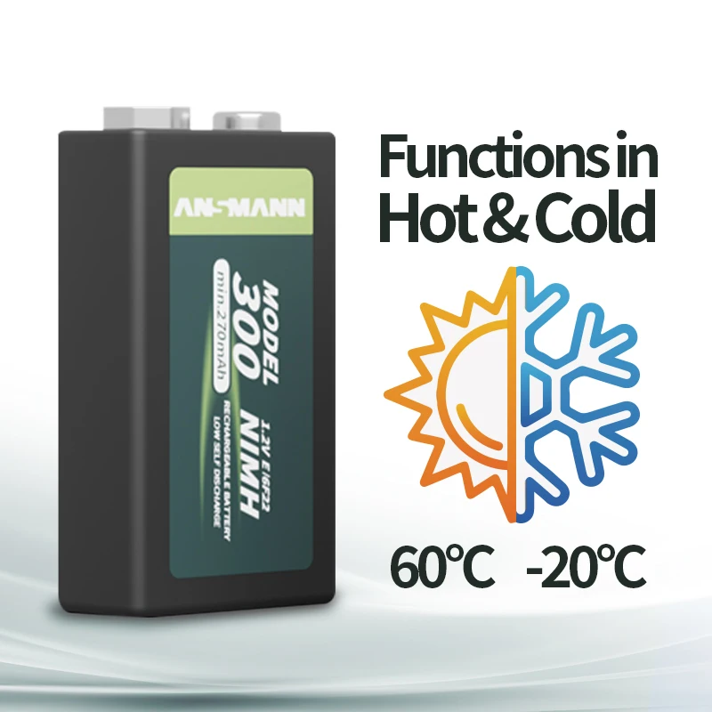 Ansmann Europe Quality nickel metal hydride batteries rechargeable ni-mh 300mah 9V rechargeable battery