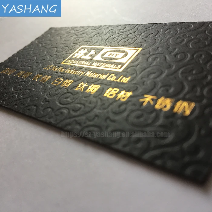 Letterpress printing black cardboard with gold foil logo custom embossing jewelry gift business card paper
