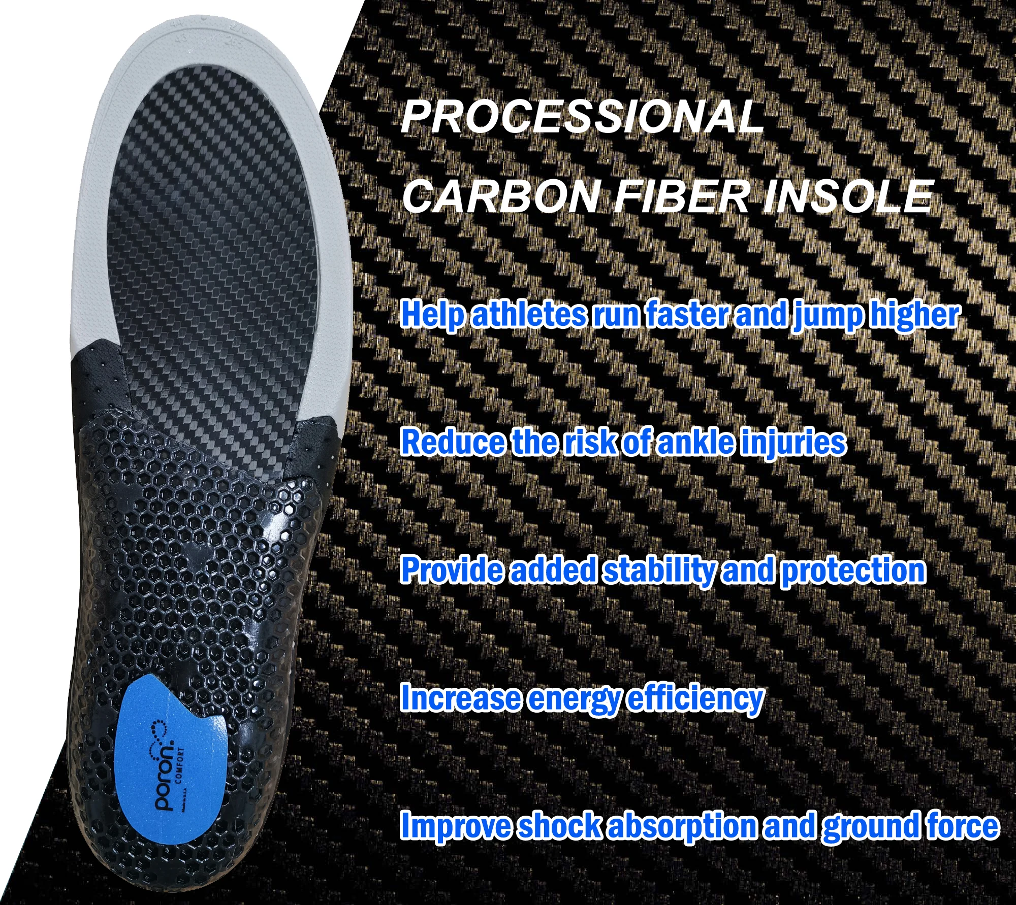 Rigid Carbon Fiber Insole Flat Foot Arch Support Shoe Insoles For Plantar Fasciitis Poron Gel Insoles