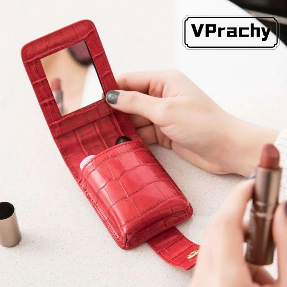 Double Lipstick Case With Mirror For Purse Makeup Lipstick Case for Outside Mini bag Travel Cosmetic Pouch For Women