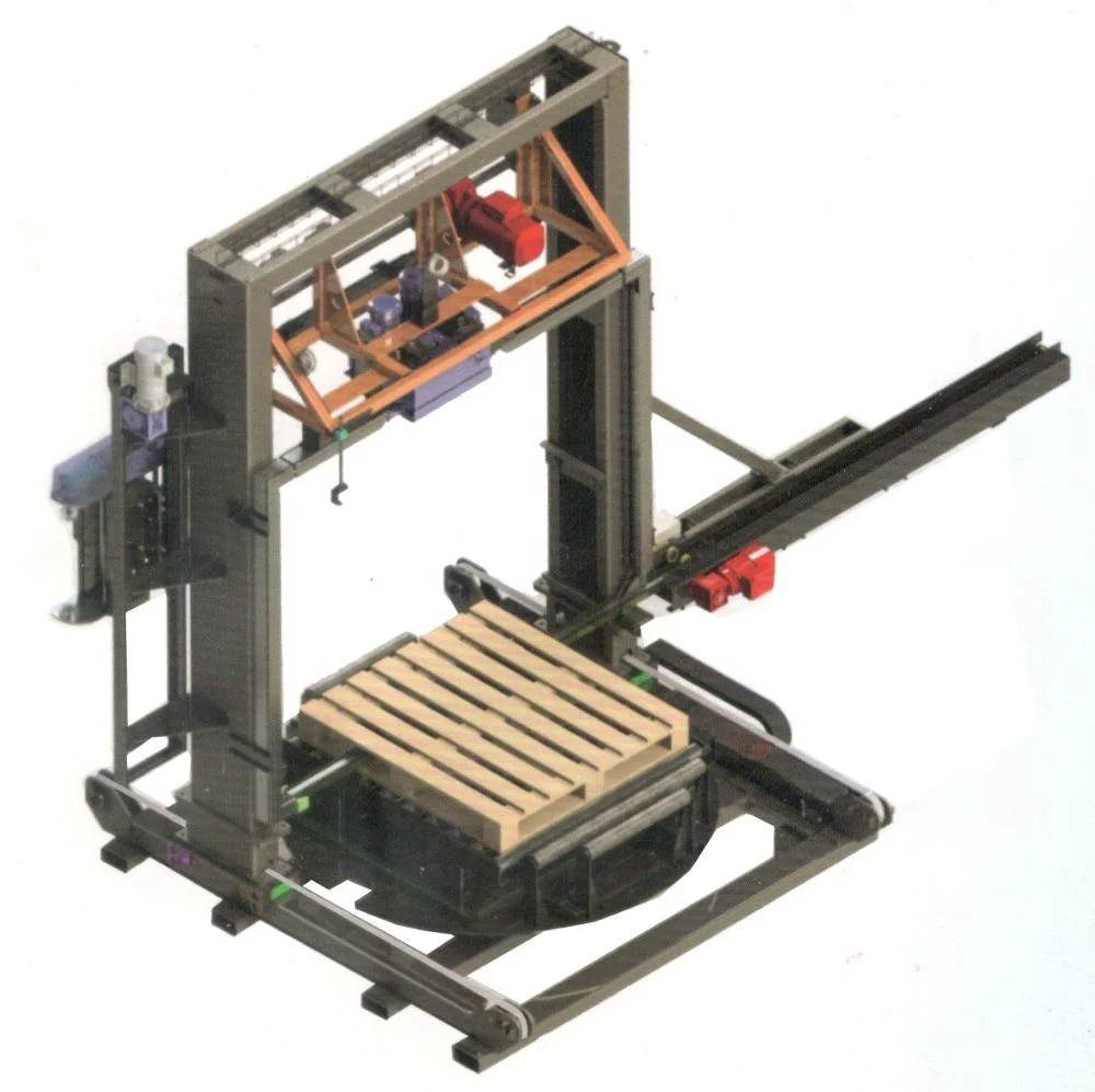 
Automatic pallet strapping machine with integrated stretch wrapper 