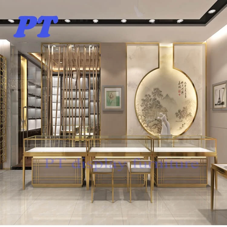 Custom Jewelry Shop Gold Showcase Counter Decor Jewelry Shop Interior Design