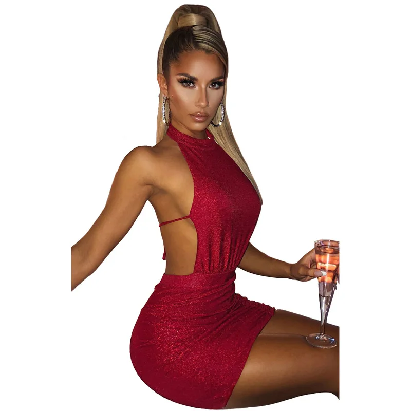 Женские сексуальные платья летнее облегающее мини-платье с лямкой на шее и открытой спиной вечернее платье для ночного
