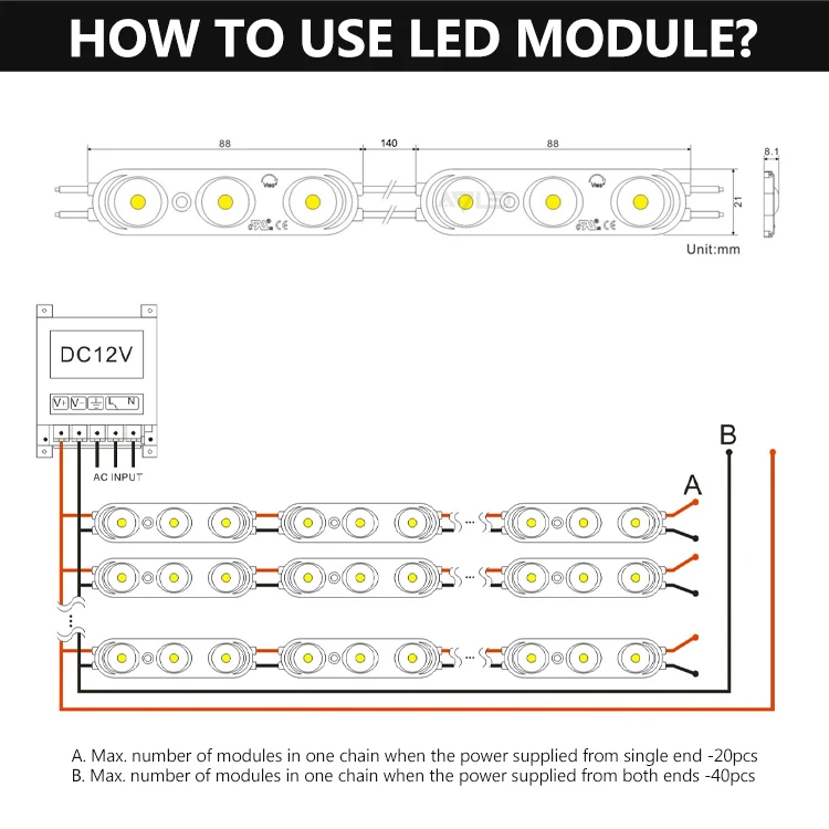 ADLED High Cost Performance Led Backlit Module 1led 2led 3led 2835 Smd Module Led for 80-230mm 3D Acrylic Signs
