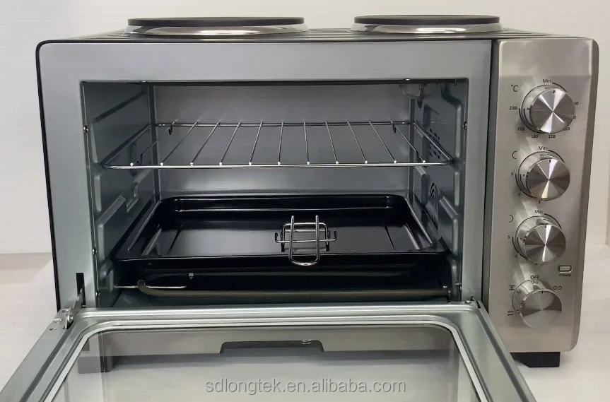 China household electric oven multi purpose electrical baking oven with Rotisserie, convection and two hot plates