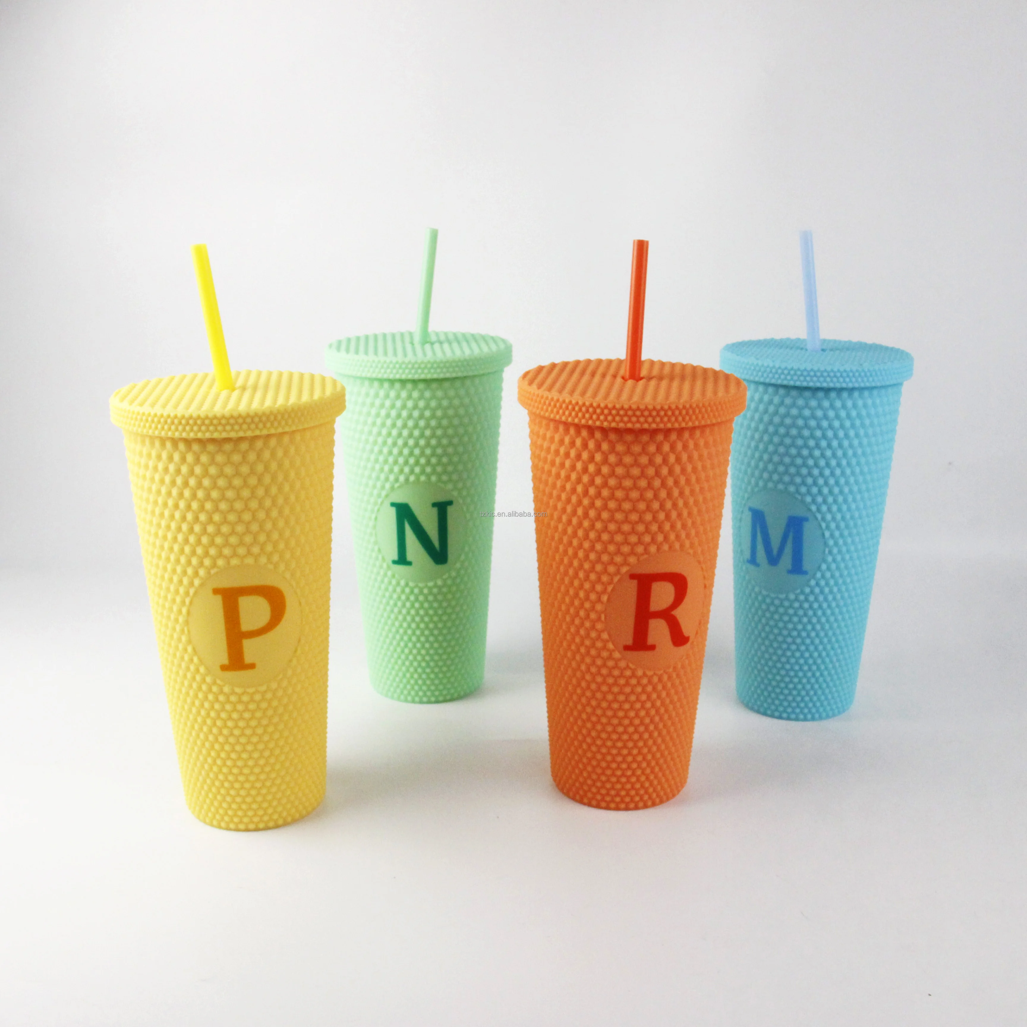 Two-Tone Matte Reusable Tumbler with Lid and Straw,24oz Matte Plastic Studded Cup Volume BPA Free (Purple)