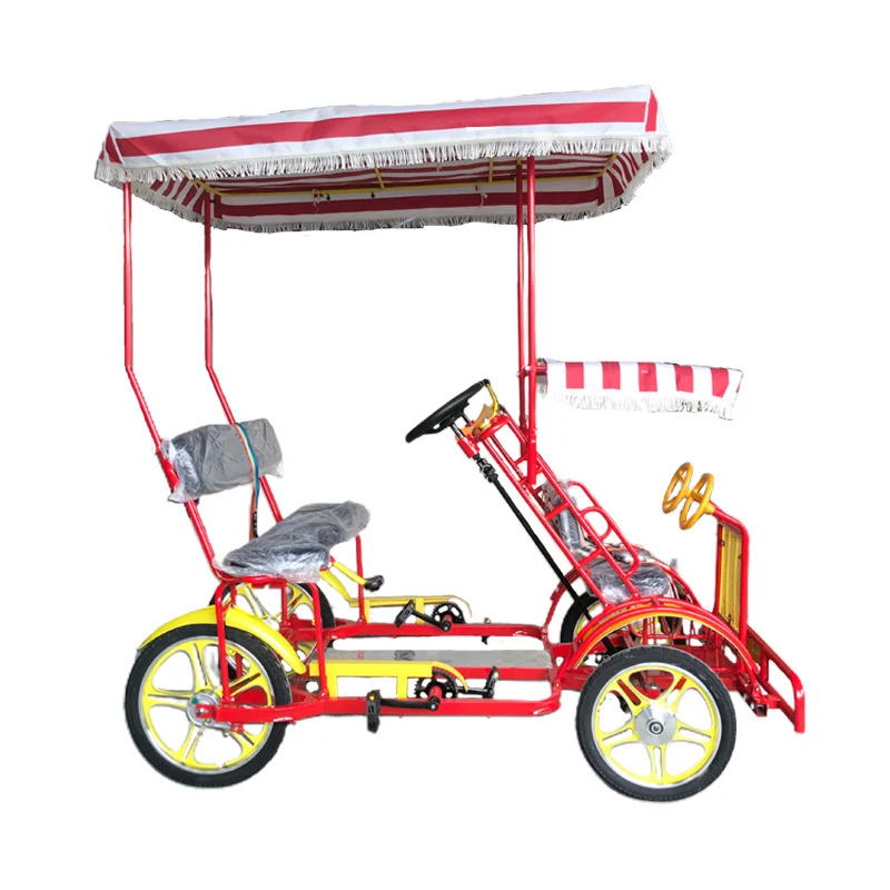 Entertainment 4 WHEEL YELLOW RED BLUE Steel Frame sightseeing tandem bicycle tourist and recreational vehicles adult tandem bike