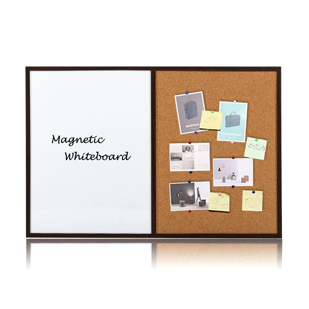 
Black frame dry erase message bulletin board wall mounted white board cork board combination 