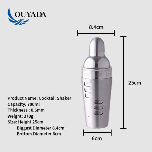 
Factory Direct 700ml custom 304 stainless steel bartender tool kit engraved recipe unique martini cocktail shakers 