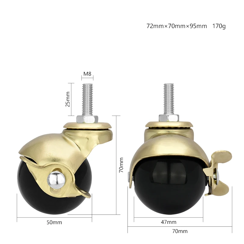Universal 2 Inch PP Ball Furniture Casters Office Chair Caster Wheel 50mm Swivel Wheel Rubber Castor Metal Bracket