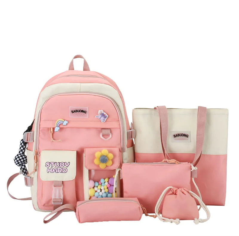 Hot Sale Wholesale Kawaii Bag Waterproof Spring Fashion Nylon Girls School Bags for Teenagers Girls With Rabbit Pendant